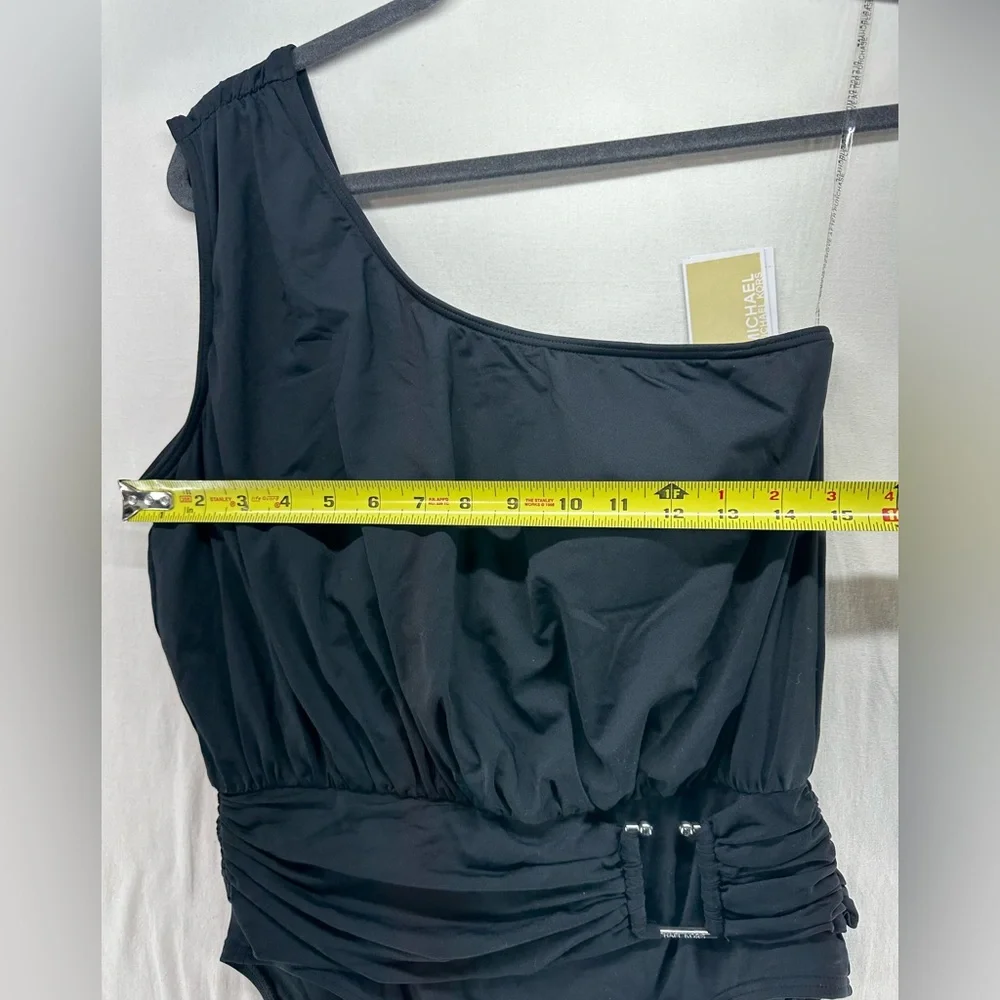 Michael Kors Women's One-Shoulder Blouson One-Piece Swimsuit Black Size 12